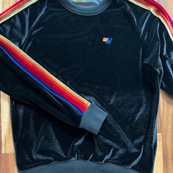Aviator Nation - VELVET Classic Crew Sweatshirt - Stripes - Black - XS - Picture 3 of 5
